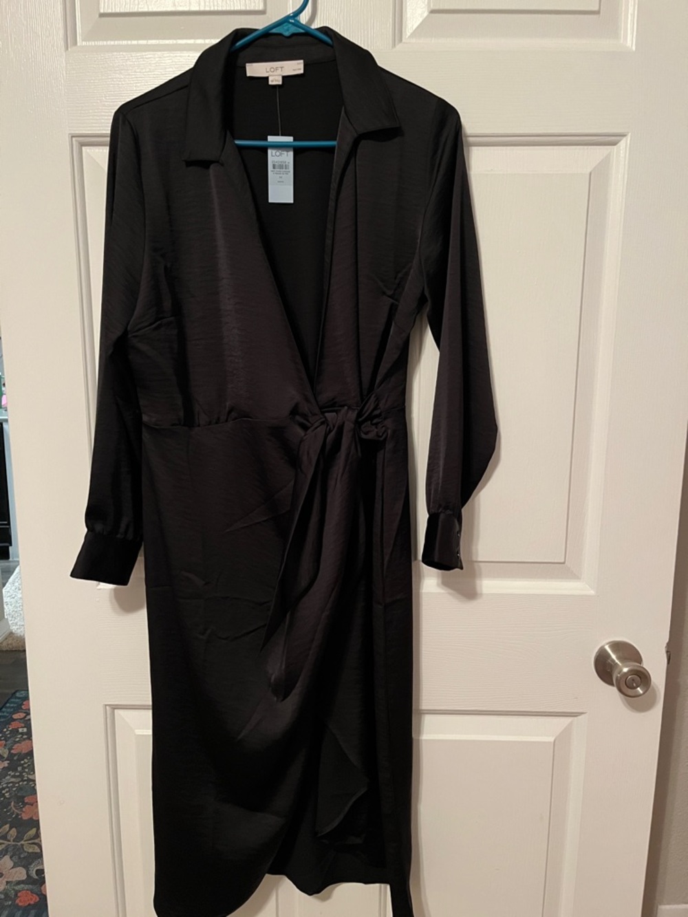 NWT LOFT Black Wrap Midi Shirt Dress